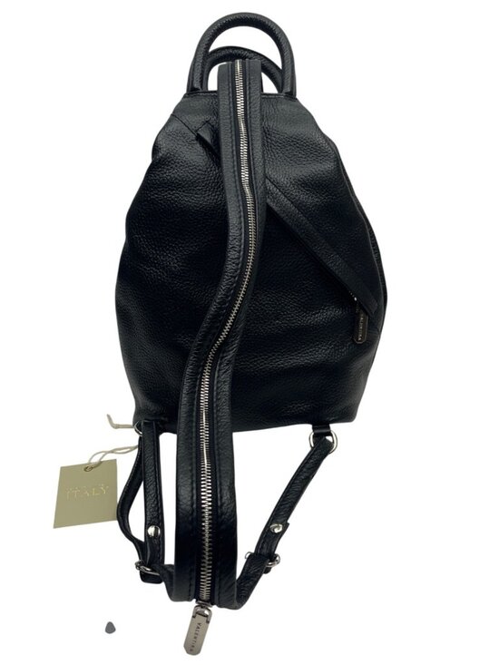 Valentina Black Italian Leather Convertible Backpack Purse Handcrafted In Italy